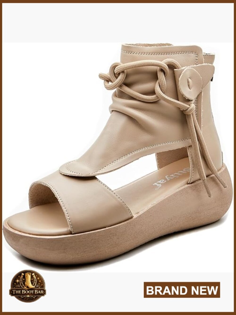 High Top Leather Sandals Open Toe Platform Heels with Ankle Strap